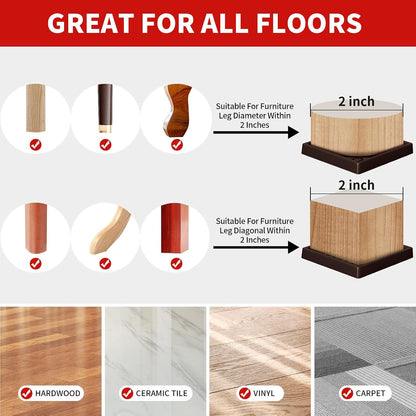 Ezprotekt Non Slip Furniture Pads, 12 Pcs 2" Anti Skid Rubber Furniture Caster Cups, Anti-Slip Furniture Coasters for Hardwood Floors, Anti Slide Floor Protectors for Bed Couch Stoppers (Black)