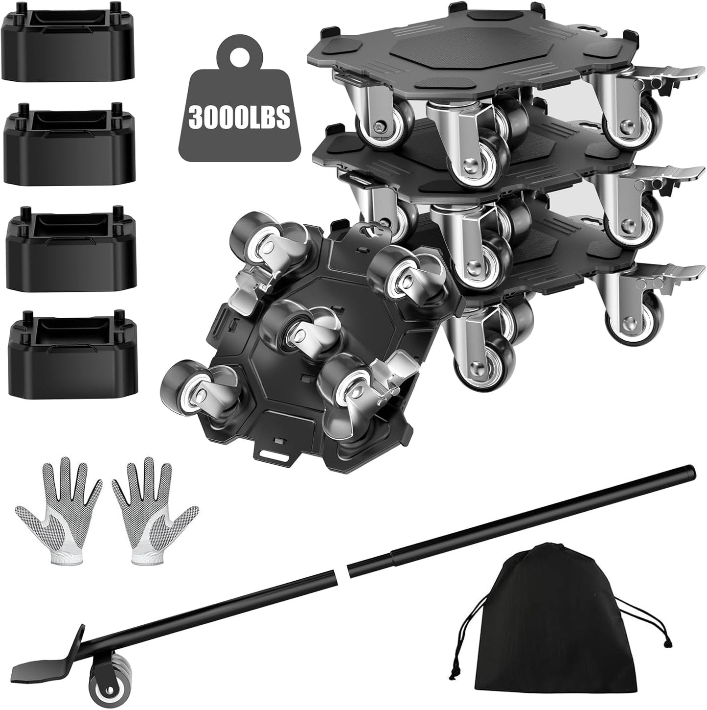 LOYAL TIGER 1500LBS Heavy Duty Furniture Dolly & Movers Set (5.4 Inch, Red) | 5-Wheel Carbon Steel Rollers with Locking Casters & Lifter. Moving Kit for Refrigerator, Washer, Sofa & Cabinet.