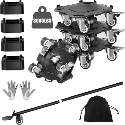 LOYAL TIGER 1500LBS Heavy Duty Furniture Dolly & Movers Set (5.4 Inch, Red) | 5-Wheel Carbon Steel Rollers with Locking Casters & Lifter. Moving Kit for Refrigerator, Washer, Sofa & Cabinet.