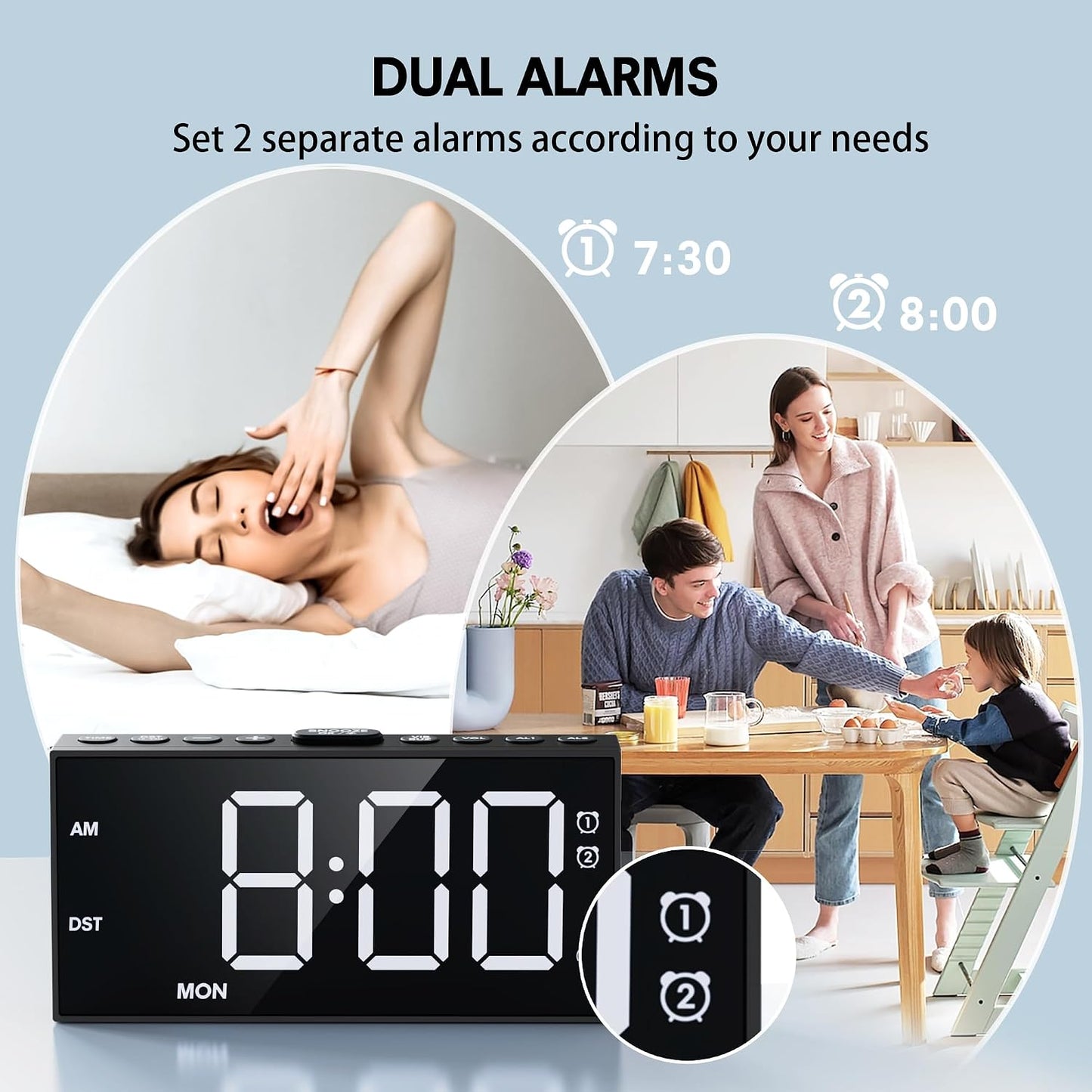 Mesqool Loud Alarm Clock with Bed Shaker & Dual Alarms, USB Port | Extra Loud Vibration Alarm Designed for Heavy Sleepers & Hearing Impaired. 5-level Dimmer, Battery Backup, Snooze & DST.