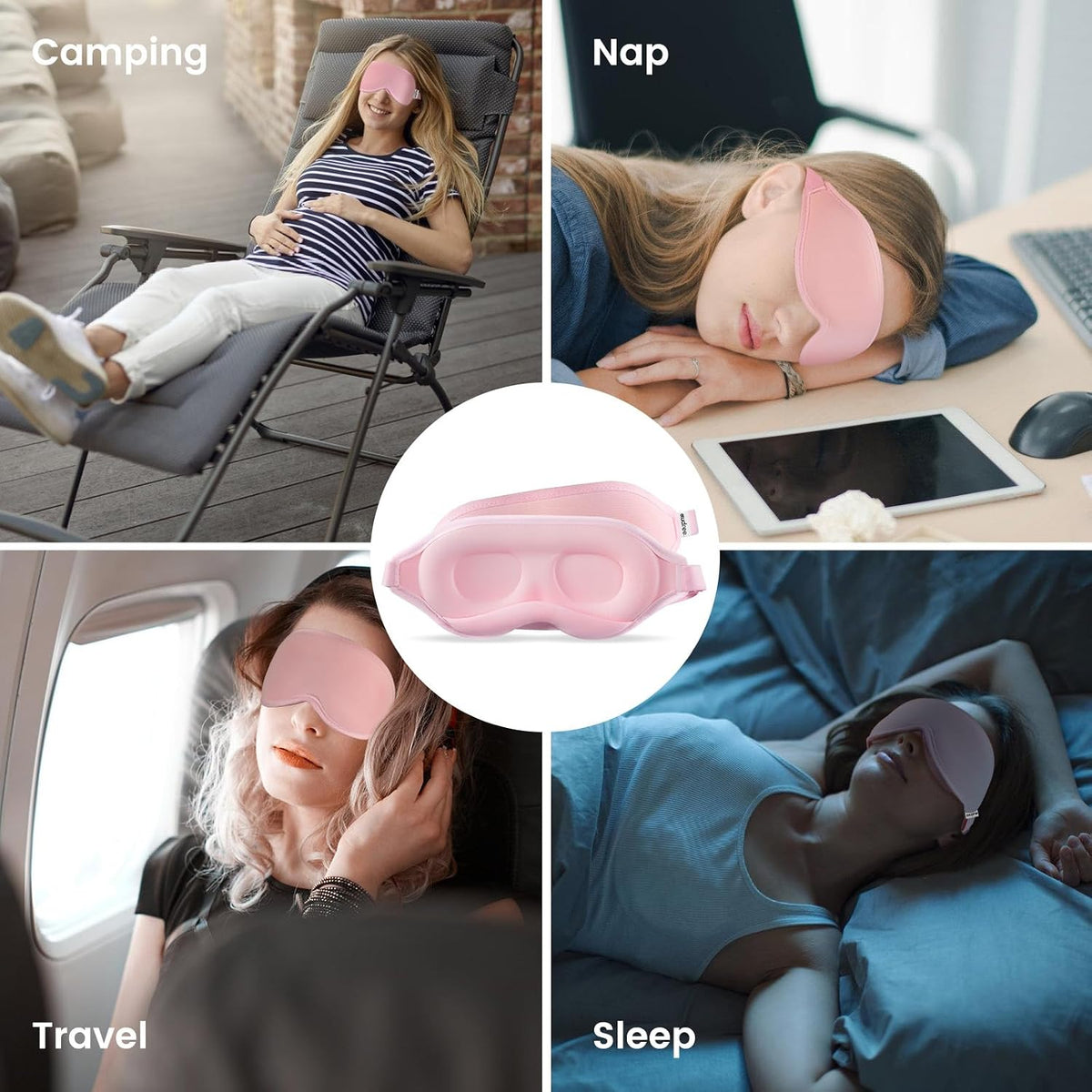 Audree Sleep Eye Mask for Men and Women - Perfect Blackout 3D Eye Mask for Restful Sleep | 100% Light Blocking with Nose Bridge Design | Soft Comfort Eye Shade Cover for Travel, Yoga, Naps (Gray)