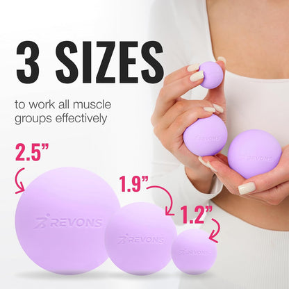 3 in 1 Massage Ball Set - Lacrosse Balls for Myofascial Release, Back Pain Relief, Face Fitness, Trigger Points, Yoga, Physical Therapy, Muscle Recovery and Soft Deep Tissue Massage (Pink)