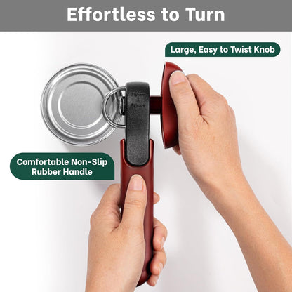 Beneno Side Cut Manual Can Opener, Smooth Cut with No Sharp Edges, Red | Premium Sharp DC53 Steel Blade, Soft Non-Slip Grip & Effortless Easy-Turn Knob