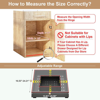 Fokyfok Pull Out Cabinet Organizer,23"-31"W,17"-24"D,Expandable,Adhesive | No Drill,5 Rails,Adjustable Slide out Drawers for Kitchen,Pantry,Roll out Shelves,Cabinets Without Lip,Framless,White,1PC