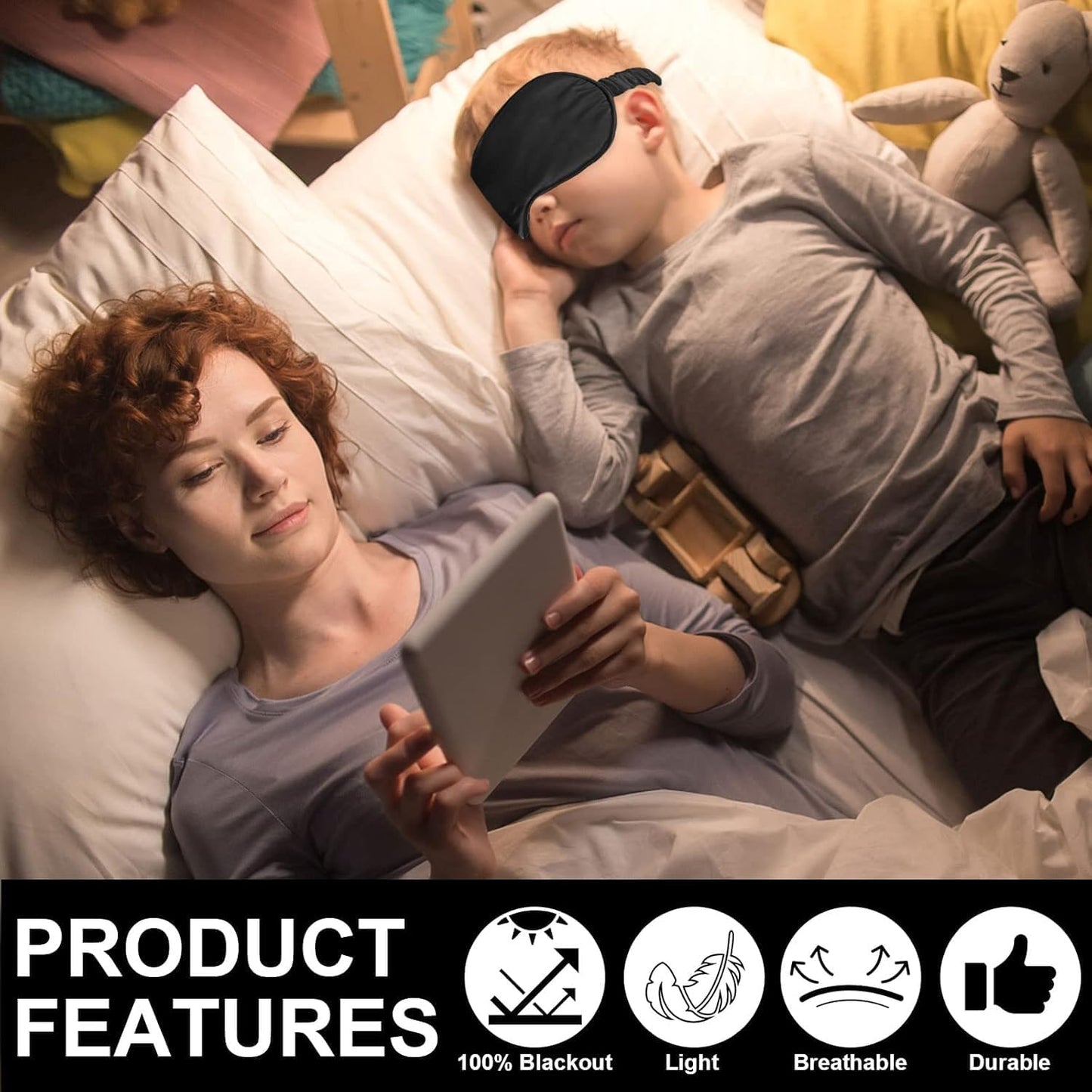 IEKEODI 2 Pack Sleep Masks, Blackout Eye Masks for Sleeping, (Black+Purple) | Silky Soft Comfort, Light Blocking Blindfold Design, Gentle Elastic Fit, Smooth Skin Feel, Travel and Nap Ready