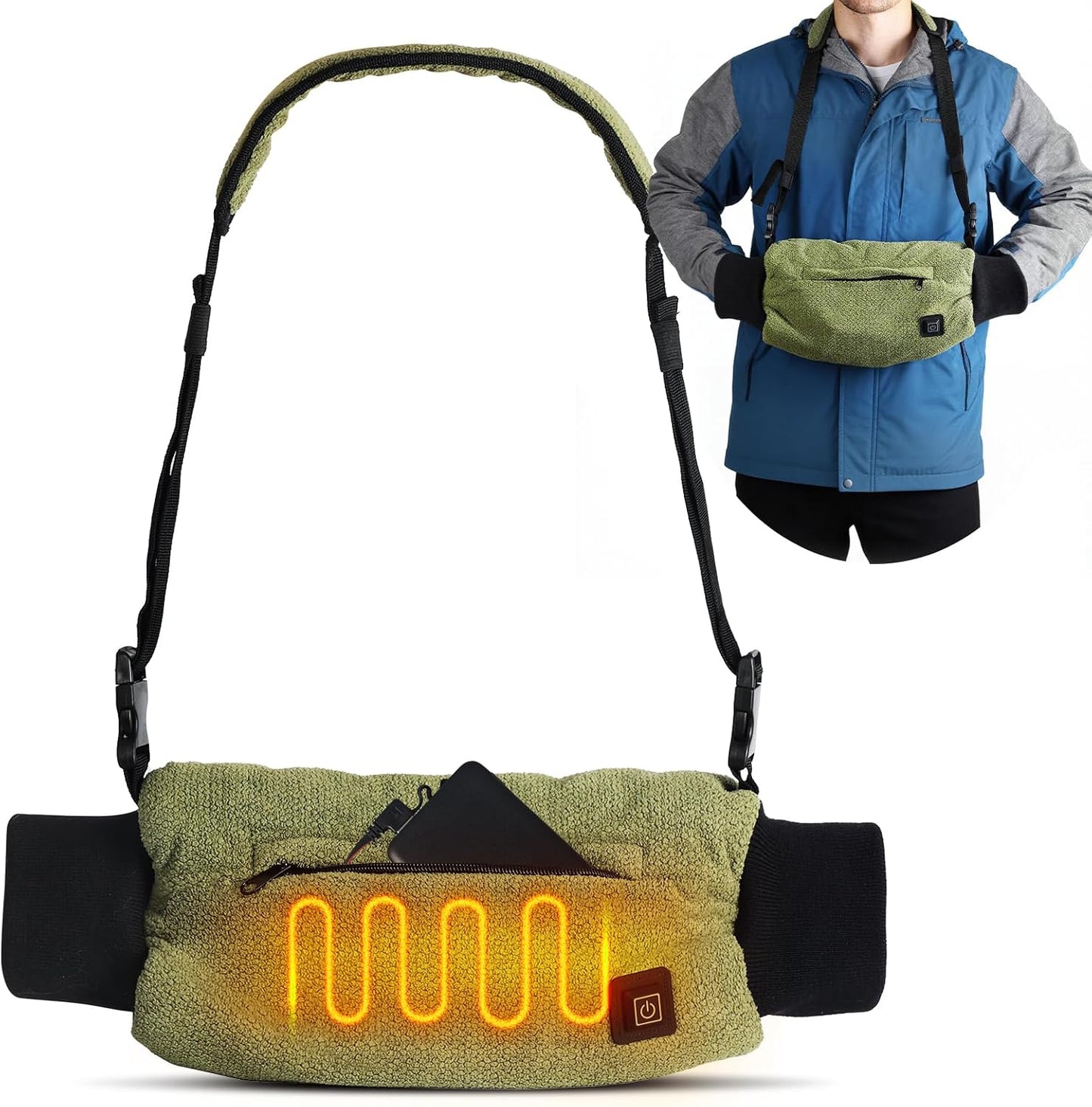 Electric Heated Hand Warmer Pouch,Football Hand Warmer with Double Sided Heating Areas,Zipped Pocket and Adjustable Strap,Heated Hand Muff Ideal for Football,Hunting,Fishing,Camping,Golf