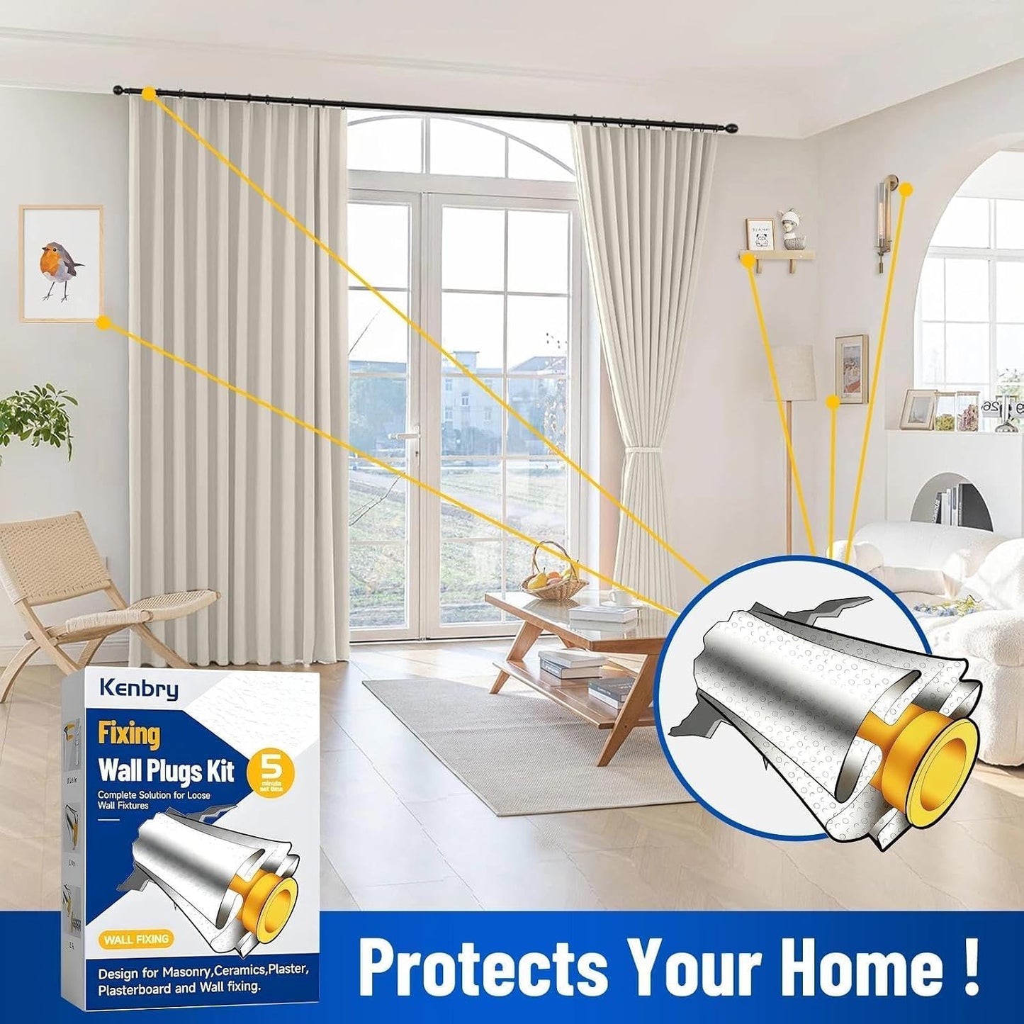Kenbry Drywall Anchor Repair Kit,1.96' x 39.37' Patch Easy Cut for Fast Loose Anchors Fix, No Need to Redrill or Fill, Ideal for Most of Surfaces