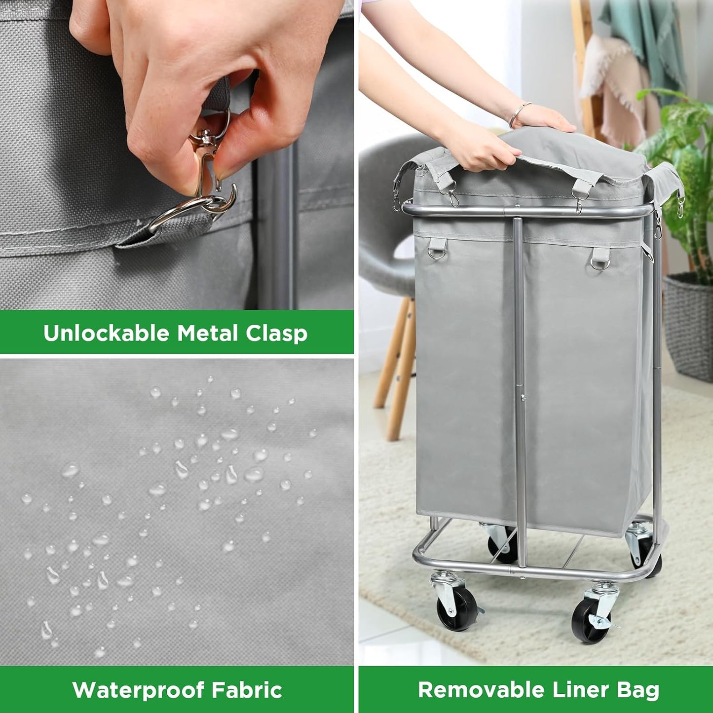 100L Rolling Laundry Hamper Basket with Wheels for Bedroom, Grey | Laundry Sorter Cart with Removable Bag, Tall Narrow Slim Clothes Organizer, Sturdy Metal Frame, Dorm Space Saving