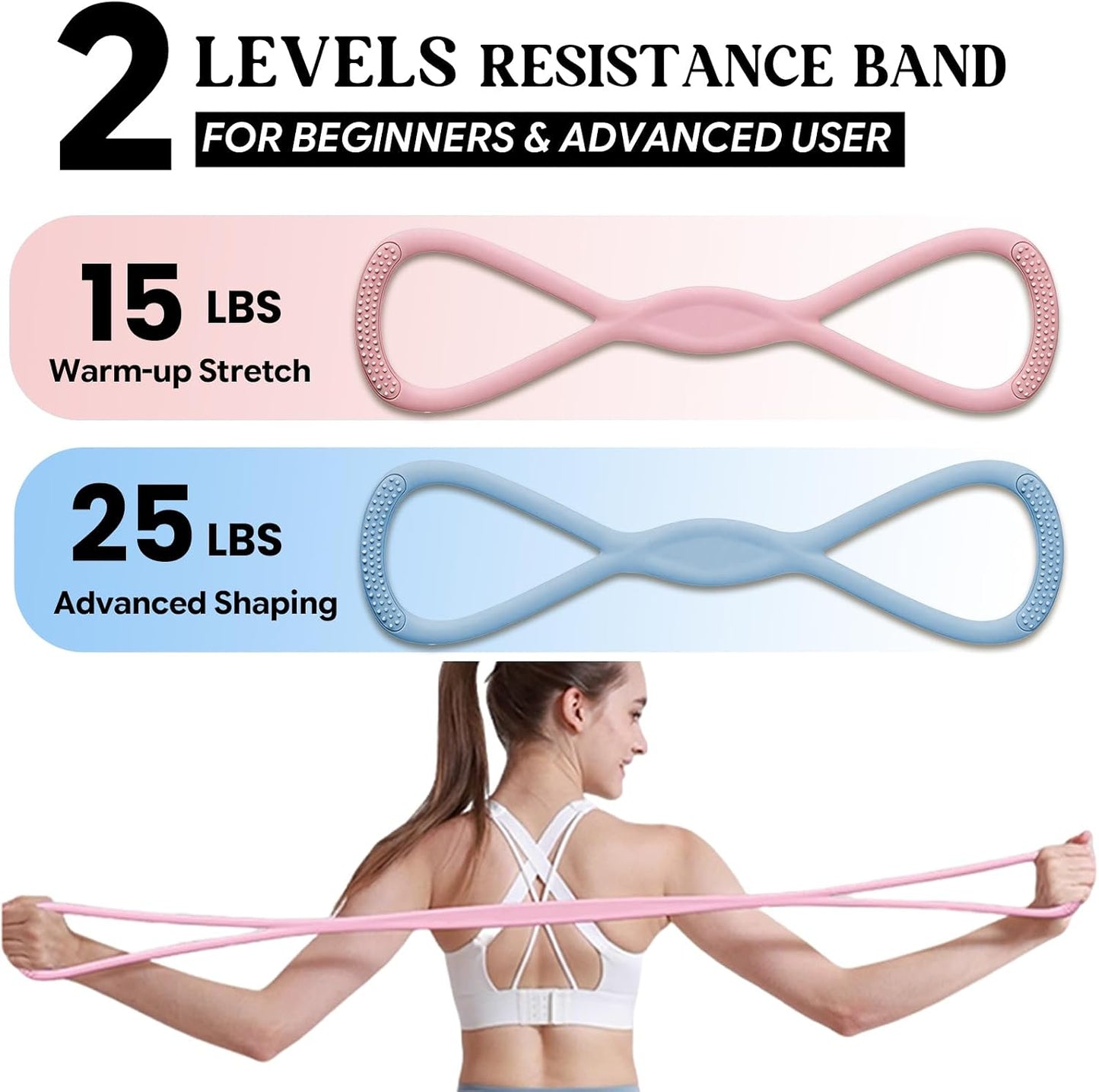 Figure 8 Resistance Band, Figure 8 Resistance Bands for Women Men,Resistance Band Figure for Working Out, Non-Slip Handles, Home Gym, Yoga & Physical Therapy