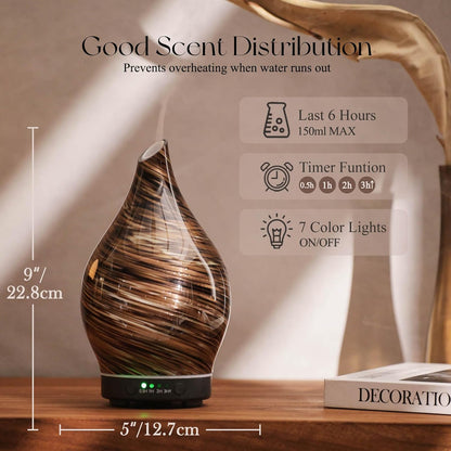 Porseme Oil Diffuser 3D Glass Aromatherapy Ultrasonic Humidifier, Air Refresh Auto Shut-Off, Timer Setting, BPA Free for Home Hotel Yoga Leisure SPA Gift 150ml Last 6H - Colors B