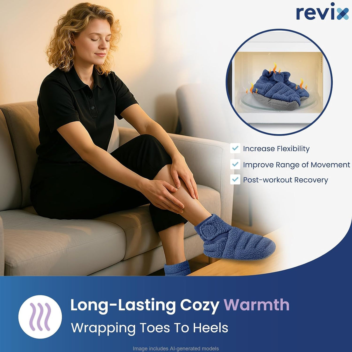 REVIX Microwavable Booties for Cold Feet, Heated Slippers, Navy S