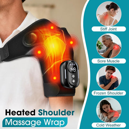 Cordless Shoulder Heating Pad,Heated Shoulder Wrap with Massage | Detachable Magnetic Remote Control Rotator Ruff Massager for Shoulder Pain Relief