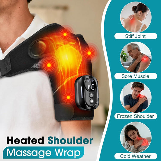 Cordless Shoulder Heating Pad,Heated Shoulder Wrap with Massage | Detachable Magnetic Remote Control Rotator Ruff Massager for Shoulder Pain Relief