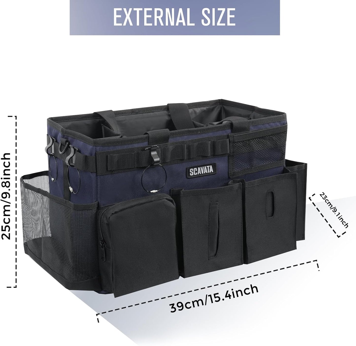 SCAVATA Wearable Cleaning Caddy Bag, Cleaning Caddy Supplies Organizer with Handle & Shoulder Straps for Housekeepers, Under Sink & Car Cleaning Tool Organizers with 4 Foldable Divider (Lake Blue)