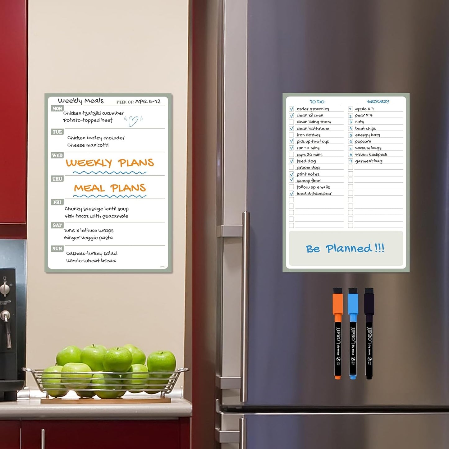 JJPRO Non-Magnetic Dry Erase Weekly Calendar for Fridge, Reusable Weekly Planner and to Do List Whiteboard Bundle -Starts Sunday,8.5"x12" Reusable Calendars Stick to Fridge,Wall, All Smooth Surfaces