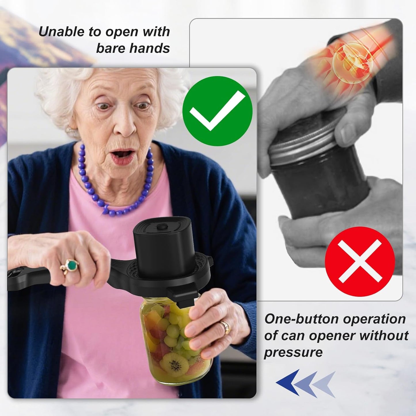 Electric Jar Opener for Seniors with Auto-Adjusting Gripper | Fit 1"-3.5" Cap | Rechargeable Jar & Bottle Openers for Weak Hands and Arthritis