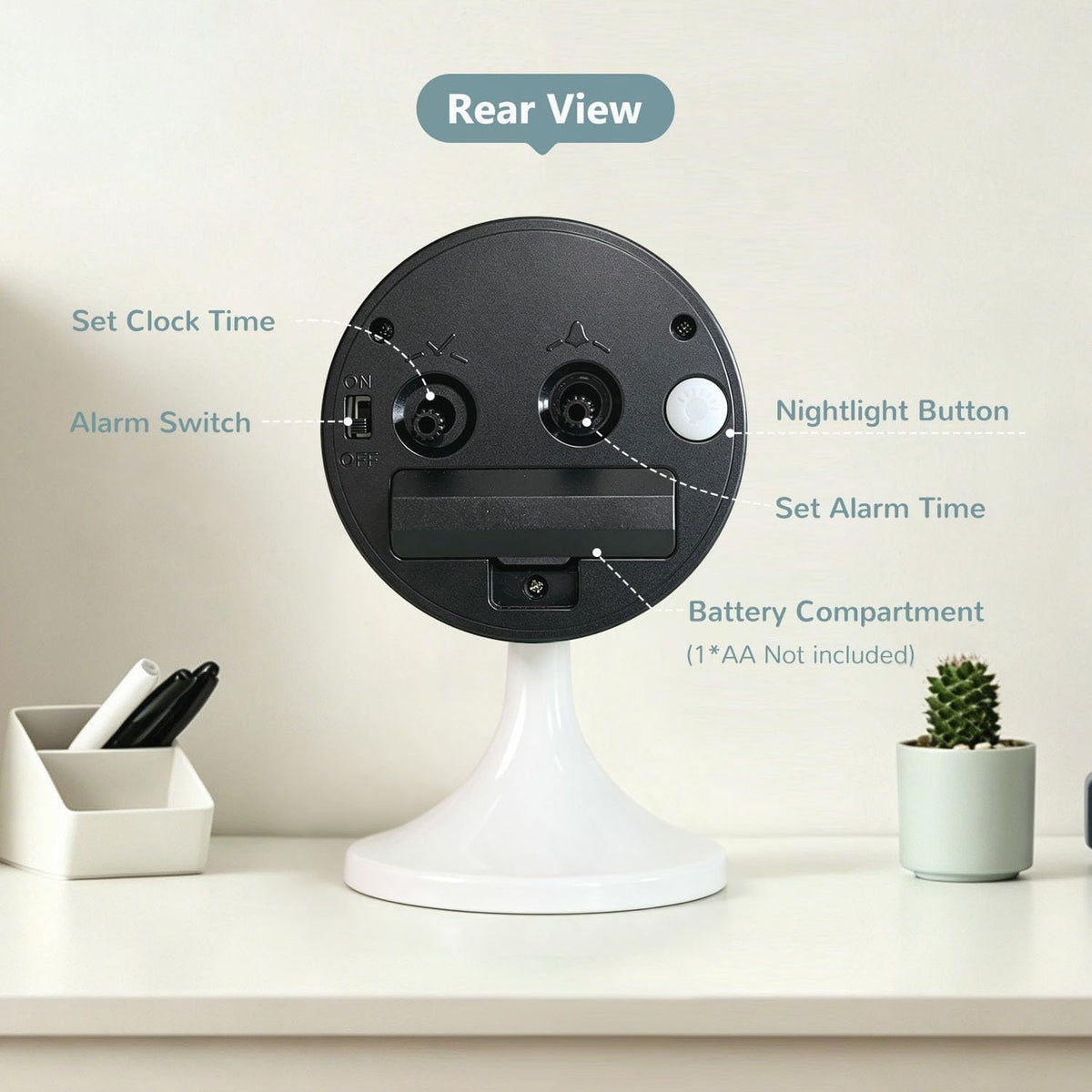 Alarm Clock, Metal 3 inch Silent Non Ticking Small Clock with Night Light, Battery Operated, Desk Analog Clock for Bedrooms Decoration, Old Fashioned Style Clock for Bedside, Adult, Gift