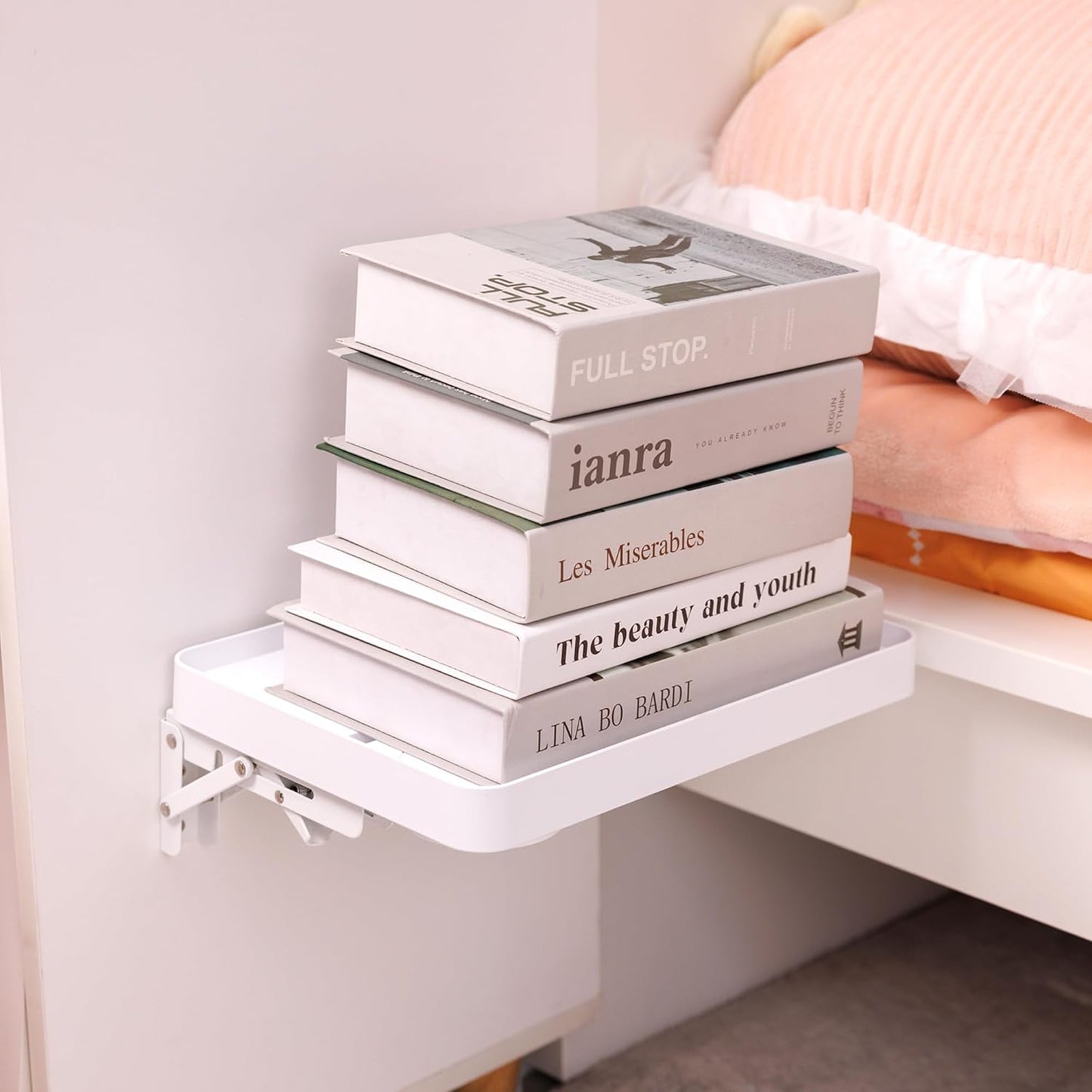 KIWIFOTOS Raised Bedside Shelf for Bed Tray Table Under Mattress | for Box Spring Plate Platform Bed Nightstand Shelf Bedside Caddy College Dorm Room raised bedside table holds up to 6.6 lbs