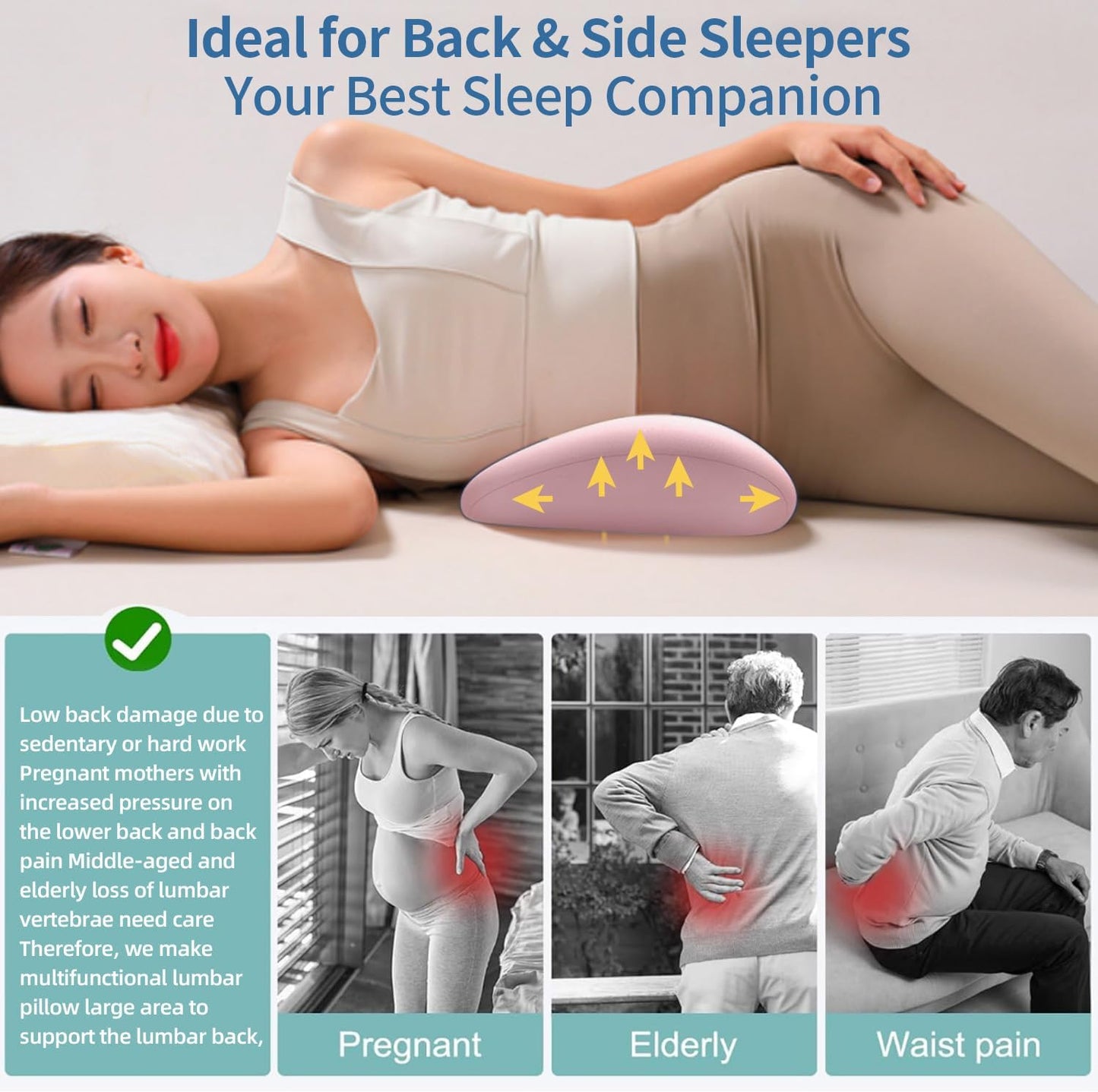 GDLKPS Sleep Lumbar Support Pillow is Used to Relieve Low Back Pain.Memory Foam Back Wedge Bolster Pillow for Side Sleepers for Car, Bed, Chair, Sofa Lower Back Pillow for Sleeping (Pink) (Pink)