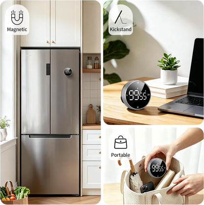 Digital Kitchen Timer with Magnetic - Visual Timer with Large LED Display, Pomodoro Classroom Timers with 3-Preset Times, Volume Adjustable, Countdown & Count Up Timers for Cooking