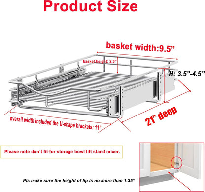 DINDON 1 Tier Pull Out Cabinet Organizer (20" W x 18" D) Heavy-Duty Metal Sliding Drawer Shelf, Slide Out Wire Basket for Kitchen Cabinets, Pantry, Bathroom, Chrome Finish…