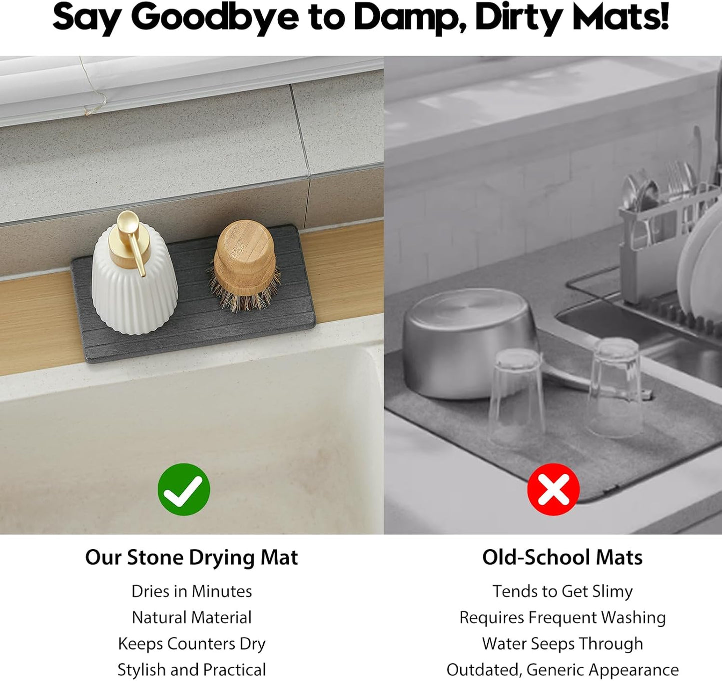 3 Pack Water Absorbent Diatomite Coasters, Stone Drying Mat for Kitchen Counter, Bathroom Sink Organizer Tray, Compact Vanity Rack, Soap Holder Caddy, Faucet Splash Guard, White 8"x3.8"