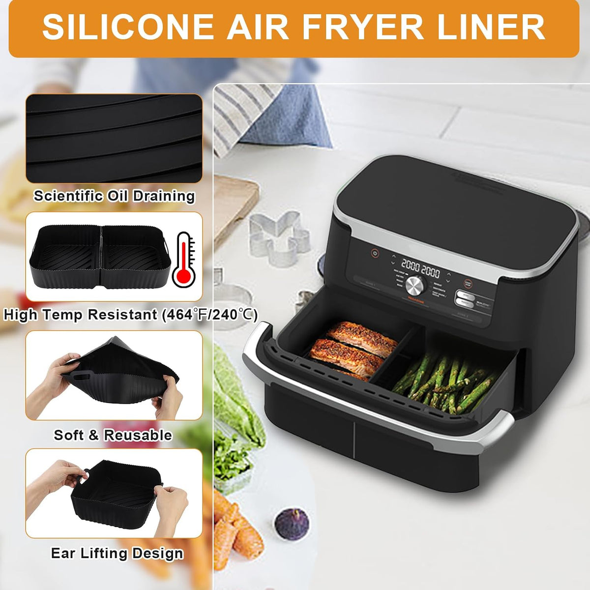 Air Fryer Silicone Liners for Ninja DZ071 7QT DualZone Megazone Air Fryer