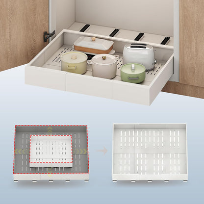 Fokyfok Pull out Cabinet Organizer,11"-16"W,17"-24"D,Expandable,Adhesive | No Drill,3 Rails,Roll out Drawers,Adjustable Slide out Shelves for Kitchen,Pantry,Framed and Framless Cabinets,White,1PC