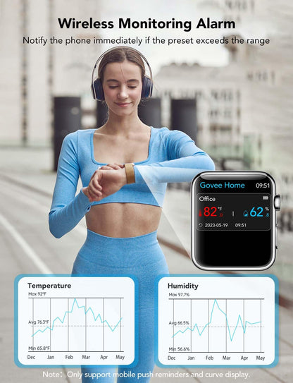 Govee WiFi Thermometer Hygrometer H5103 with Electronic Ink Display | Temp and humidity monitor with alert, 2.4G WiFi & Bluetooth, 2-yr data export. For bedroom, wine cellar, basement