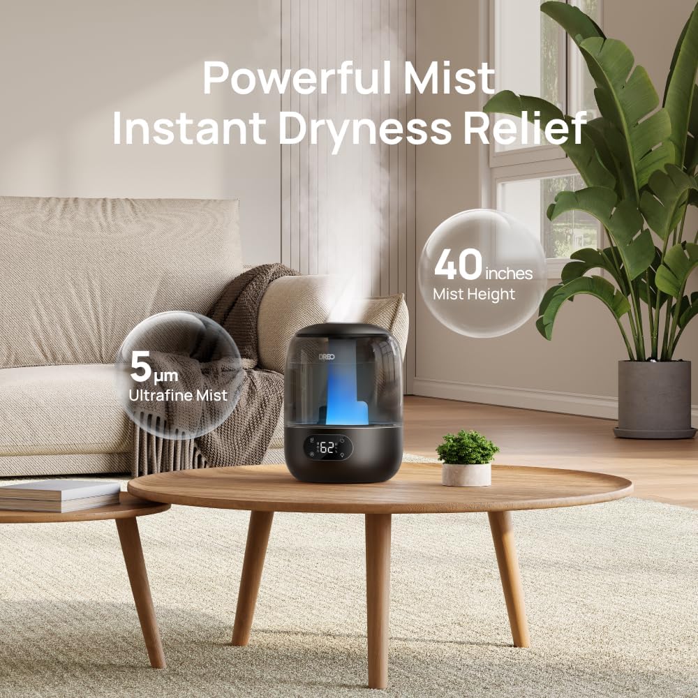 DREO 3L Humidifiers for Bedroom, 30H Runtime, 26 dB Quiet, Black