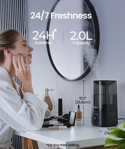 ROSEKM 2L Cool Mist Humidifier for Bedroom and Plants, Quiet, Black