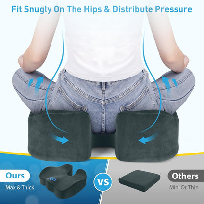 BlissTrends Memory Foam Seat Cushion for Office Chair & Car Seat, Black | 4.7in Ergonomic Tailbone & Sciatica Support with Removable Velvet Cover for Pressure Relief and Long Sitting Comfort