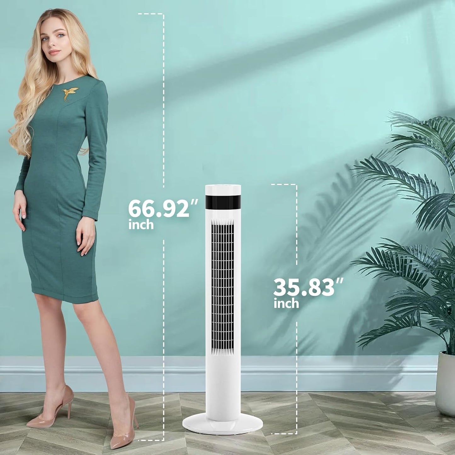 Antarctic Star Tower Fan 85°Oscillating Fan Quiet Cooling 12H Timer Remote Control Bladeless Electric 3 Speeds Wind 3 Modes, 42INCH, PINK