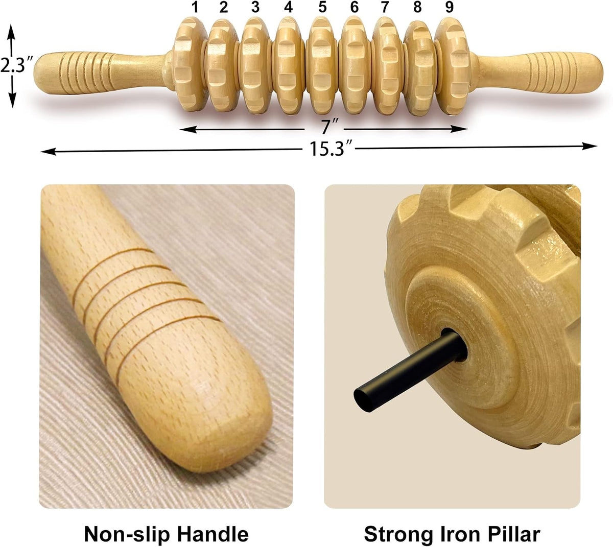 Wooden Massager Handheld Roller Trigger Point Massager Stick for Fascia, Cellulite, Muscle & Abdomen , Body Therapy Massager, Muscle Belly Relief Tool…