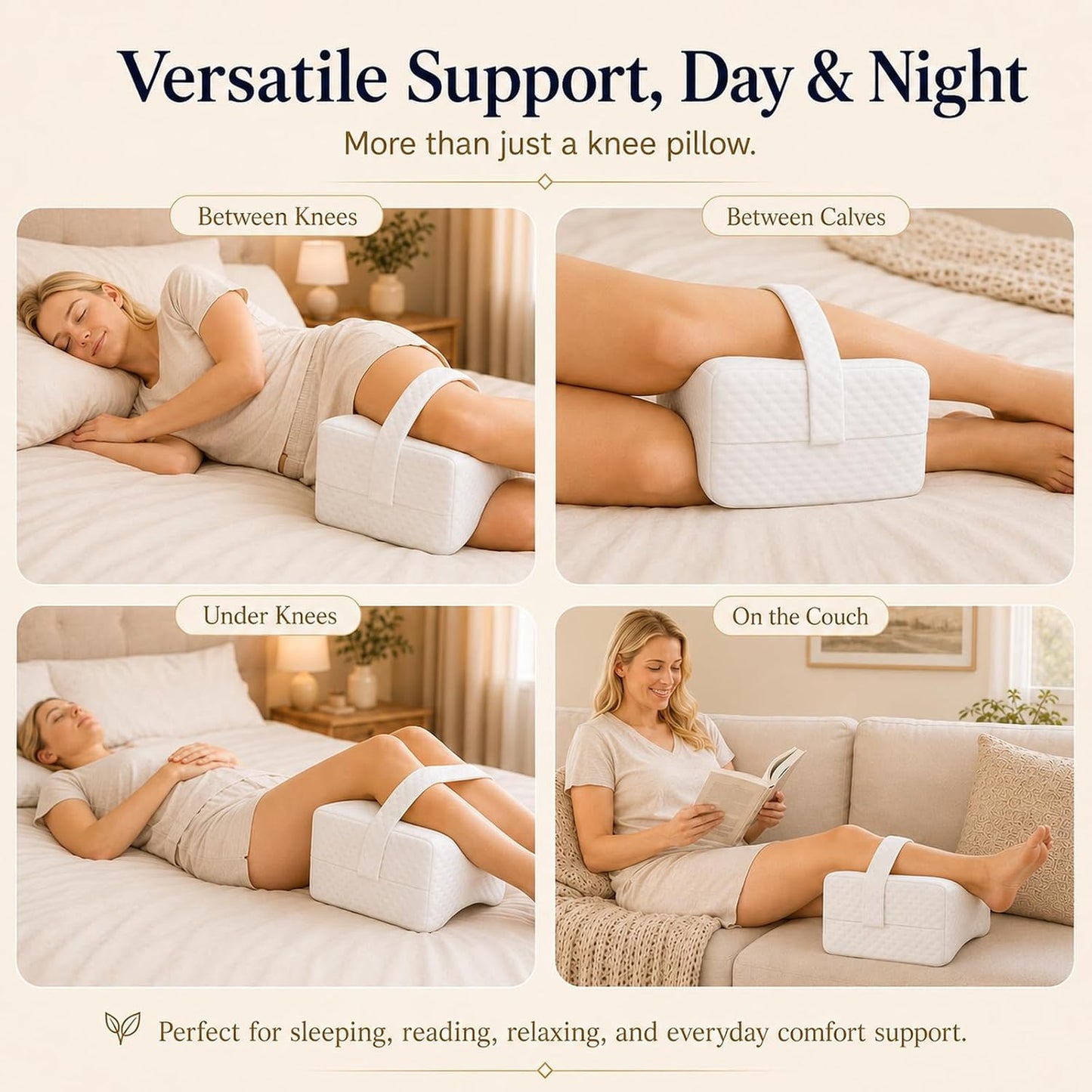Cooling Knee Pillow for Side Sleepers, Ergonomic Memory Foam Knee Cushion, High-Density Leg Support Pillow for Hip, Back & Knee Pressure Relief, Spine Alignment Side Sleeping Pillow