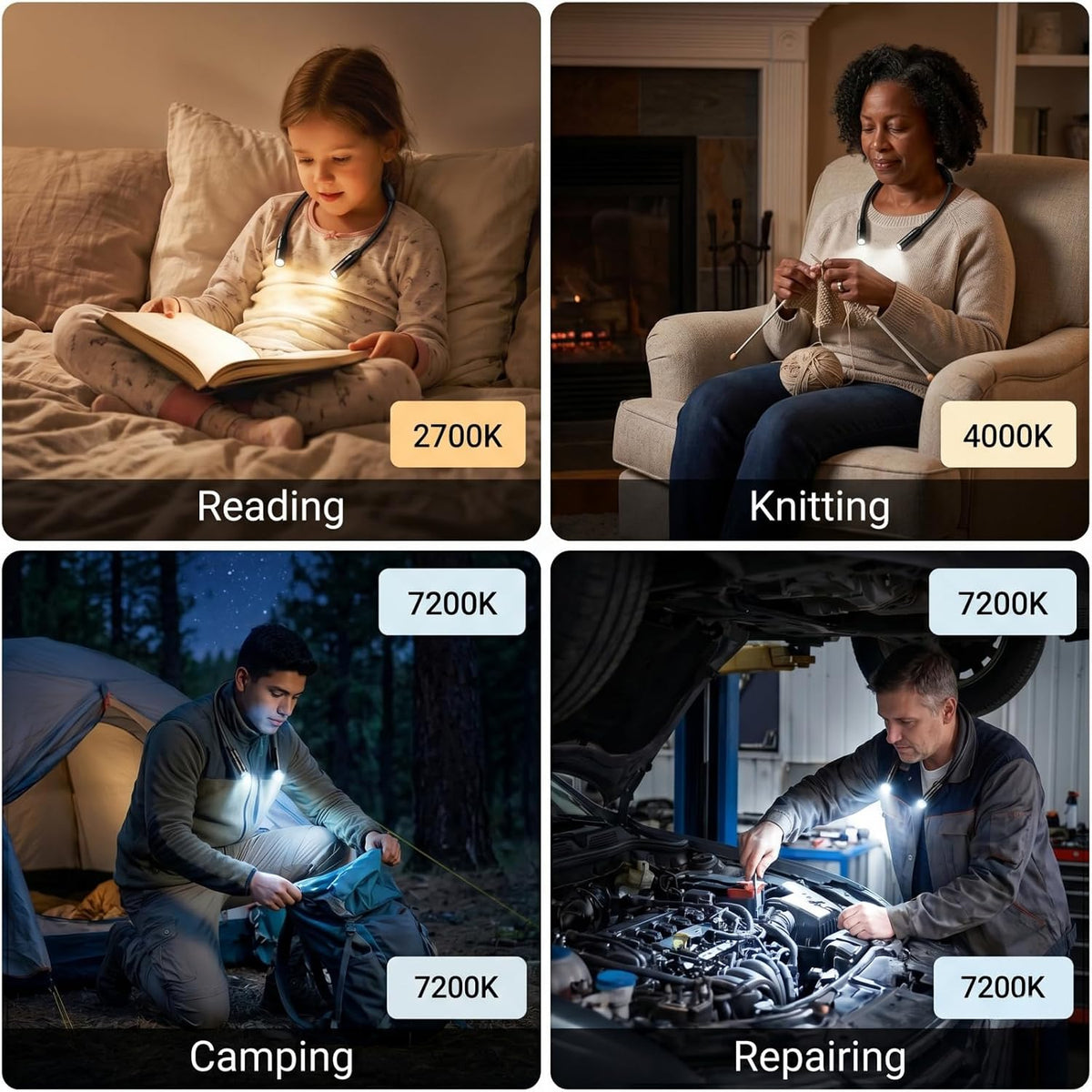 YEELIGHT Neck Light for Reading at Night, 3-Color & 4-Brightness Book Light, Rechargeable 1000mAh USB-C Reading Light, Ultra-Light Weight 110g Hands Free for Bed, Knitting, Repairing