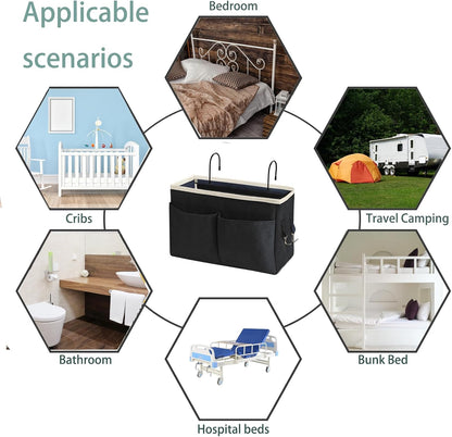 Bedside Caddy Bedside Hanging Storage Basket Multi-Function Organizer Caddy for Bunk and Hospital Beds Dorm Rooms Bed Rails, Can be Placed Glasses Books Mobile Phones（Navy Blue）