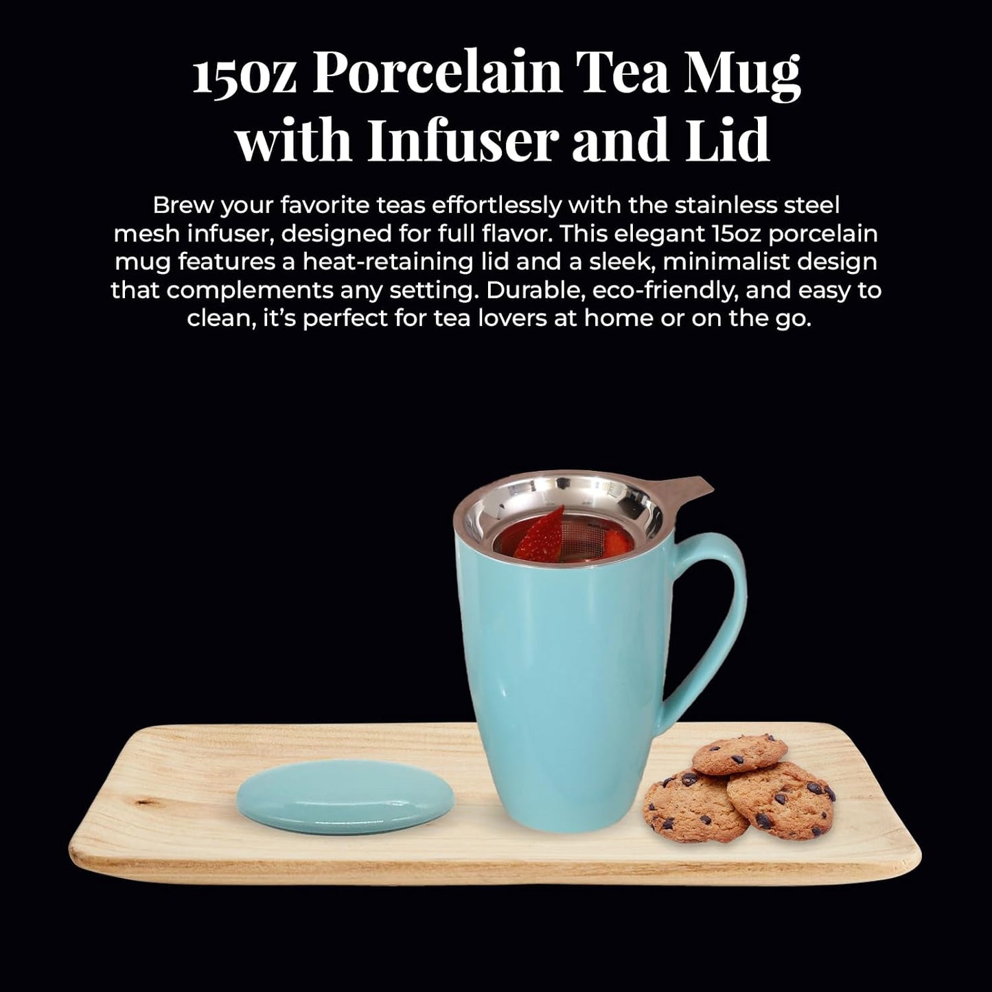 PorcelainTea Mug, 15oz Ceramic Tea Infuser Cup with Cooling Handle & Strainer, Microwave and Dishwasher safe Steeping Cup for Tea lovers, Christmas, Birthday and Mother’s Day (Turquoise)
