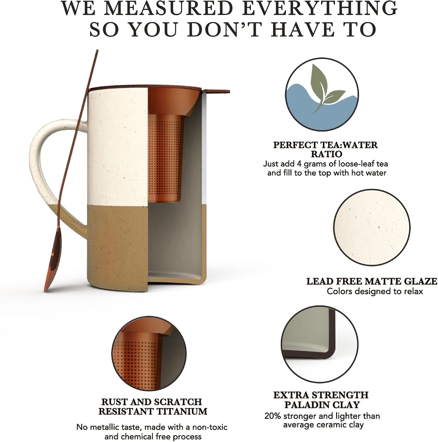 Mora Ceramics Tea Cup with Loose Leaf Infuser, Spoon and Lid, 12 oz, Microwave and Dishwasher Safe Coffee Mug - Rustic Matte Ceramic Glaze, Modern Herbal Tea Strainer - Great Gift for Women, Garnet