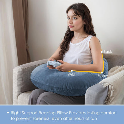 QUEEN ROSE Reading Pillow, Gaming Pillow for Lap, Sitting in Bed or Sofa, Extra Arm Rest for Reading, Playing or Crocheting, Soft Velvet Grey