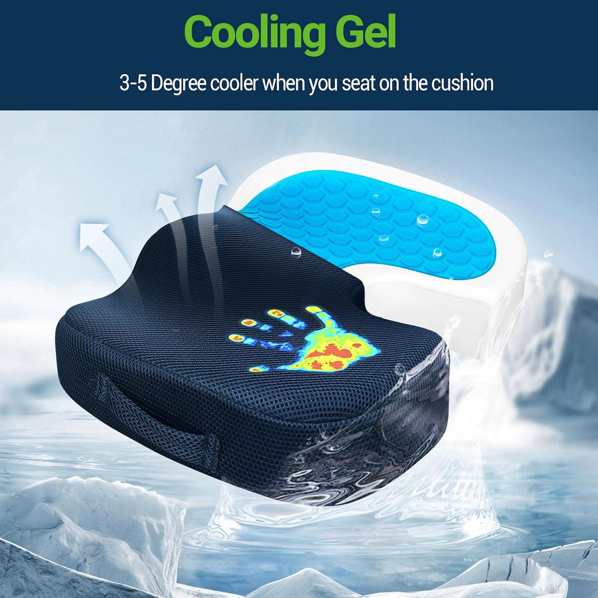 Season Guard Gel Memory Foam Seat Cushion for Tailbone Pain Relief, Black