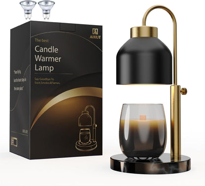 AIKUT Candle Warmer Lamp, with 2 Bulbs,Timer & Dimmer,Compatible with Large Yankee Candle Jars,3 Wick Candles,Height Adjustable Electric Top Melter,110-120v, (Black Marble)