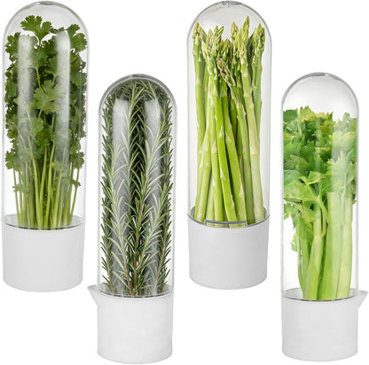 4 PCS Fresh Herb Keeper for Refrigerator, Herb Saver for Refrigerator, Cilantro Containers for Fridge, Herb Storage Containers for Cilantro Asparagus Mint Rosemary Parsley Basil for 2-3 Weeks