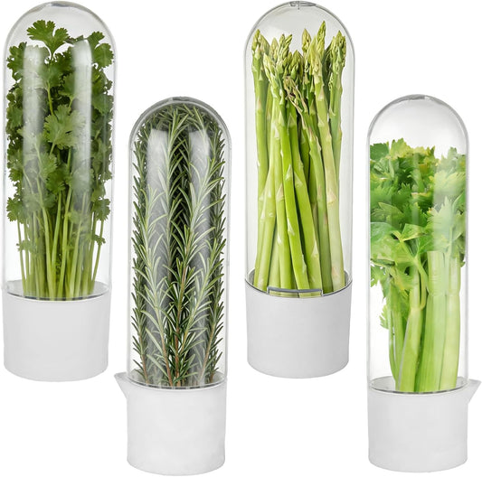 4 PCS Fresh Herb Keeper for Refrigerator, Herb Saver for Refrigerator, Cilantro Containers for Fridge, Herb Storage Containers for Cilantro Asparagus Mint Rosemary Parsley Basil for 2-3 Weeks