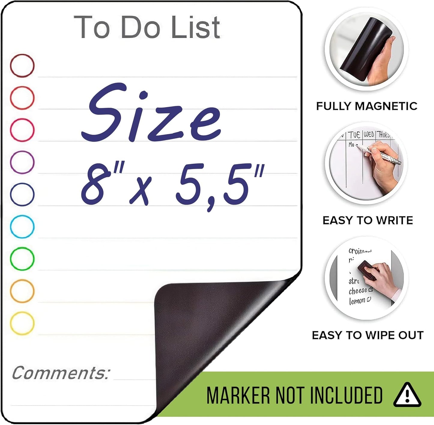 Dry Erase Small Magnetic to Do List White Board for Fridge A5 - Lined Dry Erase Todo List for Refrigerator - Daily Magnetic Planner - Mini Whiteboard Checklist - Magnet Task List White Board