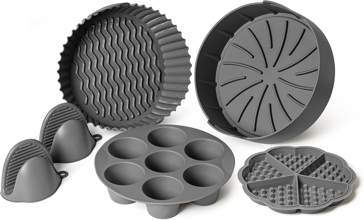 EM 4-pc Silicone Air Fryer Liners Baking Set for Cake, Donut, Waffle, and Brownie - Reusable Silicone Baking Molds for 3-5 Qt Airfryers - Easy to Clean Air Fryer Baking Accessories for Home Bakers