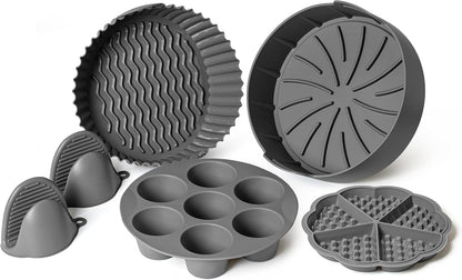 EM 4-pc Silicone Air Fryer Liners Baking Set for Cake, Donut, Waffle, and Brownie - Reusable Silicone Baking Molds for 3-5 Qt Airfryers - Easy to Clean Air Fryer Baking Accessories for Home Bakers