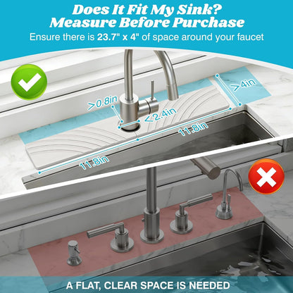 SpaceHacks Stone Faucet Mat for Kitchen Sink 23.7x4 in, Light Gray | Fast Drying Diatomite Stone Drying Mat, Water Splash Guard, Textured Drainage Sink Protector, Suits Bathroom&Kitchen Counter