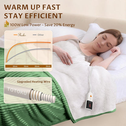 Heated Throw Blanket, 5 Heat Levels, 3 Hours Auto-Off, White | ETL & FCC certified, 50" × 60", OEKO-TEX fabric, machine washable, 100W low energy