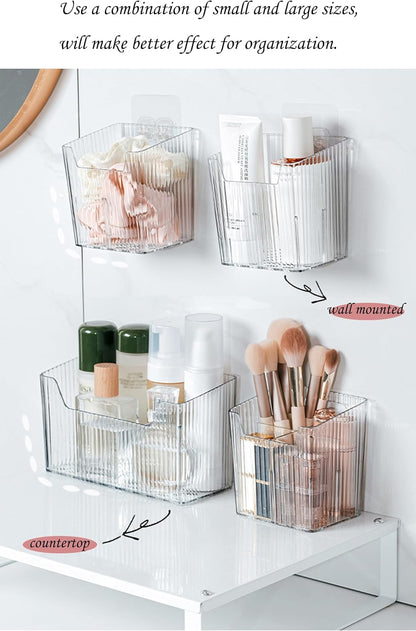 Lae Nuvole 2Pcs Storage Organizer Bins, Wall Shower Toothbrush Caddy, Clear | with Dividers & 4 Adhesive Pads, No Drill, Renter Friendly, BPA-Free PET, Fits Bathroom, Apartment, RVs, Cabinet/Pantry Door